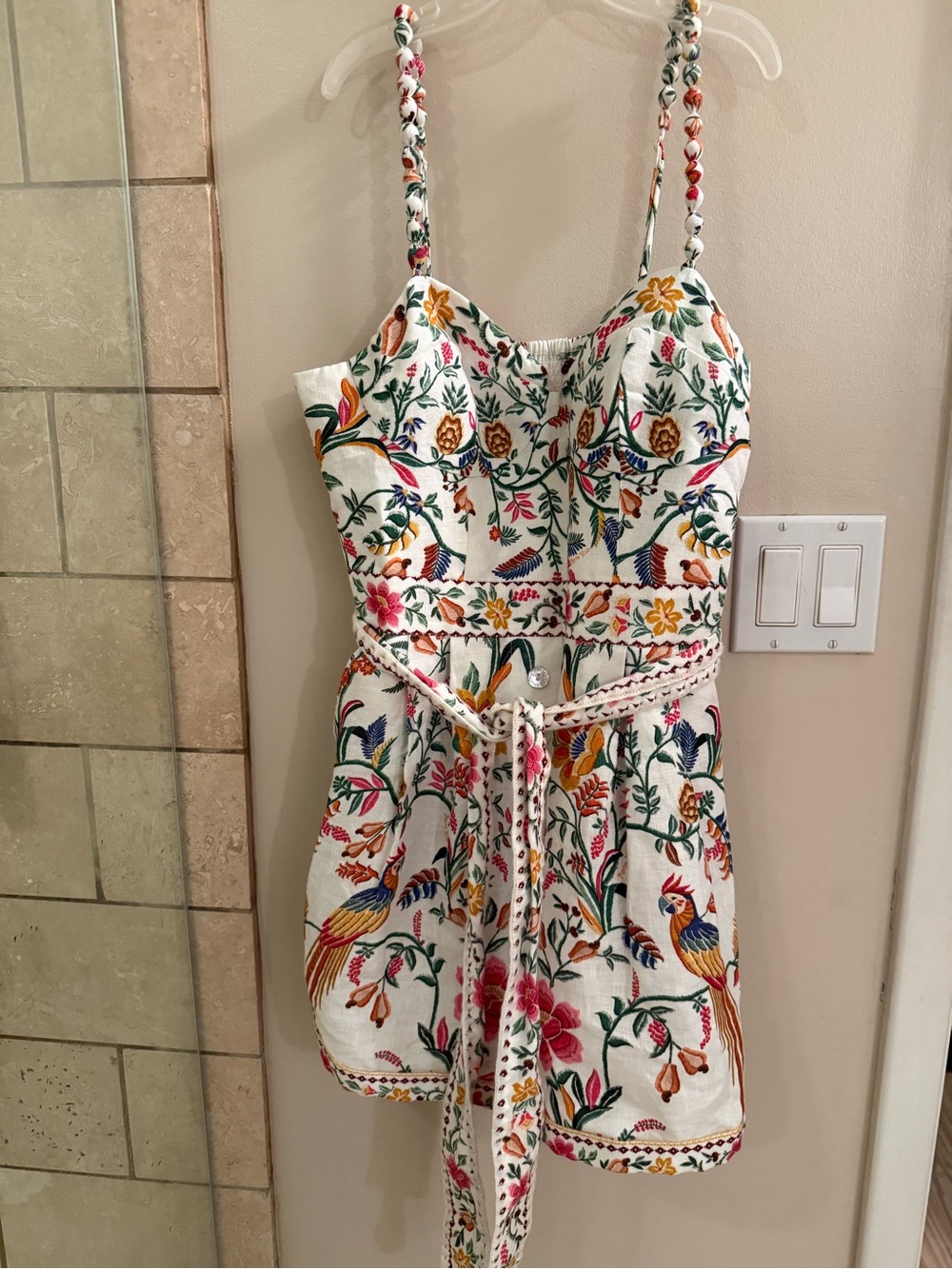 FARM Rio White Embroidered delicate forest romper size M EUC
